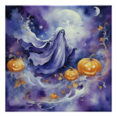 Whimsical Wraith: Het betoverde pompoenpad Perfect Poster (Voorkant)