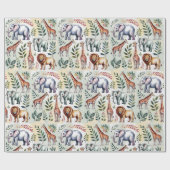 Whimsical wrapping paper featuring elephants, lion cadeaupapier (Vlak)