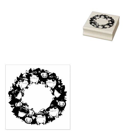 Whimsical Wreath Adorned With Toads Jackolanterns Rubberstempel (Gestempeld)