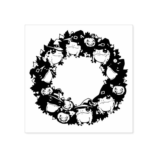 Whimsical Wreath Adorned With Toads Jackolanterns Rubberstempel (Afrduk)