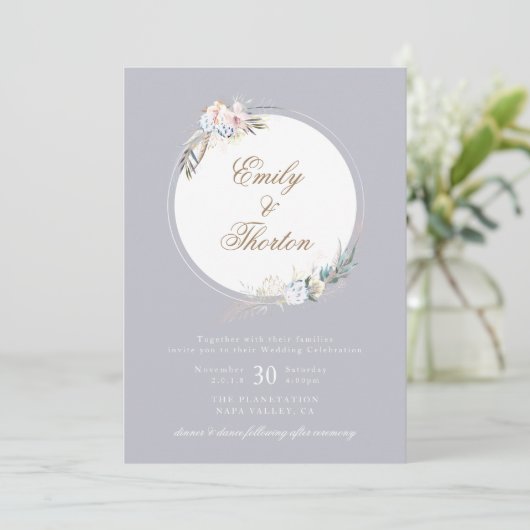 Whimsical Wreath Bohemian Wedding Invitation Kaart (Staand voorkant)