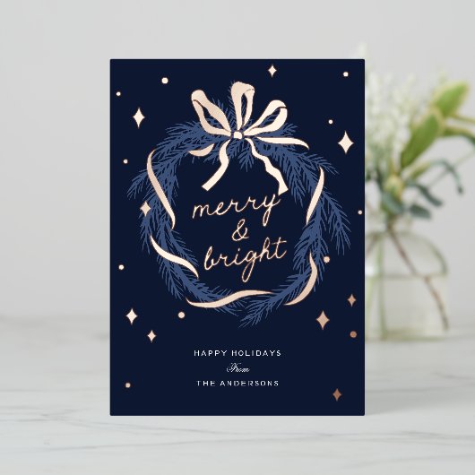 Whimsical Wreath Foil Christmas Holiday Card Folie Feestdagenkaart (Staand Voorkant)