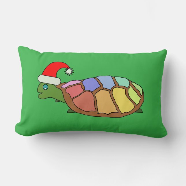 Whimsical Xmas Turtle Green Lumbar Pillow Kussen (Voorkant)