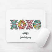 Whimsical "XOXO"Hearts Happy Valentine's Day  Muismat (Met muis)