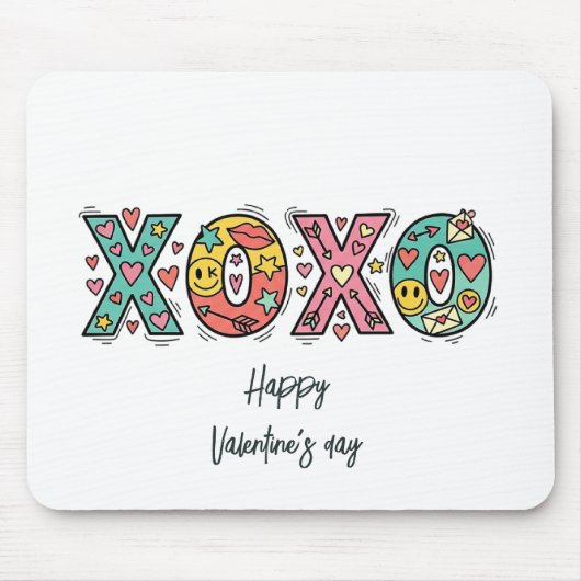Whimsical "XOXO"Hearts Happy Valentine's Day  Muismat (Voorkant)