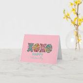 Whimsical "XOXO"Hearts Happy Valentine's Day Pink Kaart (Gele Bloem)