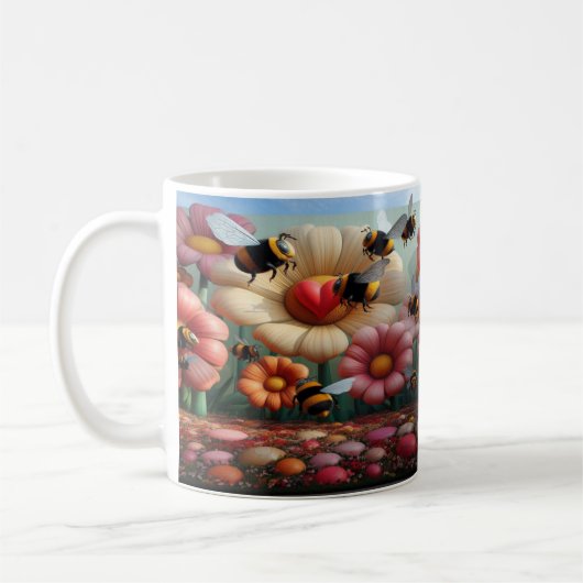 Whimsical Yellow Bee Mine Valentijn's bloemenprint Koffiemok (Links)
