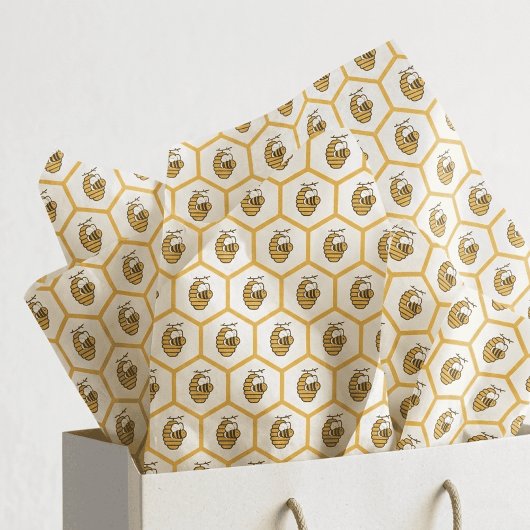 Whimsical Yellow Beehive and Bumblebee Pattern Tissuepapier
