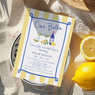 Whimsical Yellow Blue Ciao Bella Vrijgezellenfeest Kaart