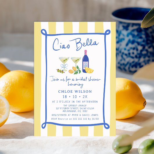 Whimsical Yellow Blue Ciao Bella Vrijgezellenfeest Kaart
