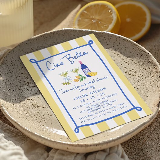 Whimsical Yellow Blue Ciao Bella Vrijgezellenfeest Kaart