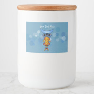 Whimsical Yellow Blue Owl Colorful Feathers Cirkel Voedselcontainer Etiket