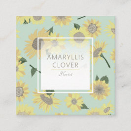 Whimsical Yellow Blue Sunflower Painted Flowers Vierkante Visitekaartje