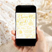 Whimsical Yellow Doodles Foto Afstudeerfeest Kaart