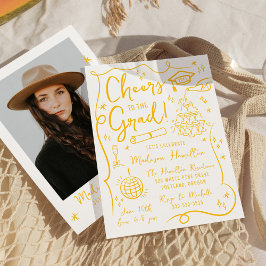 Whimsical Yellow Doodles Foto Afstudeerfeest Kaart