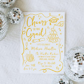 Whimsical Yellow Doodles Foto Afstudeerfeest Kaart