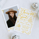 Whimsical Yellow Doodles Foto Afstudeerfeest Kaart