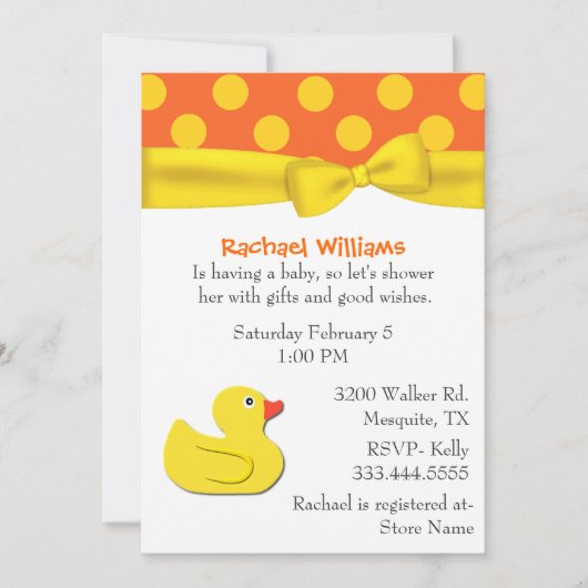 Whimsical Yellow Duck Baby shower Invitation Kaart (Voorkant)