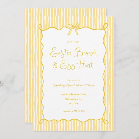 Whimsical Yellow Easter Brunch Egg Hunt Uitnodigin Kaart (Voorkant / Achterkant)