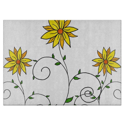 Whimsical Yellow Flower Doodle Art Snijplank (Voorkant)
