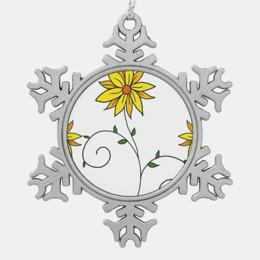 Whimsical Yellow Flower Doodle Art Tin Sneeuwvlok Ornament (Voorkant)