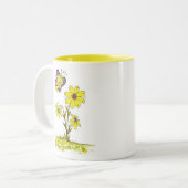 Whimsical Yellow Flowers met een Butterfly Tweekleurige Koffiemok (Voorkant links)