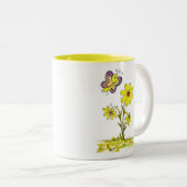 Whimsical Yellow Flowers met een Butterfly Tweekleurige Koffiemok (Voorkant rechts)