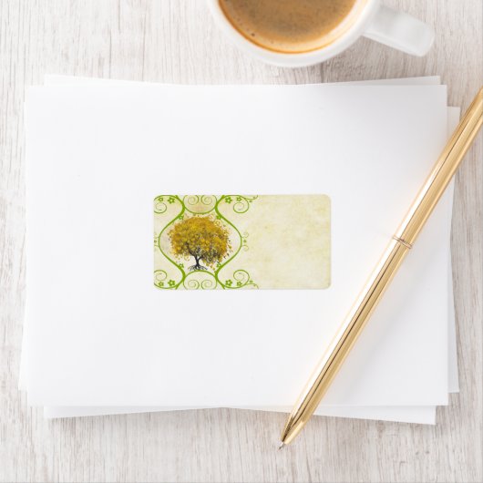 Whimsical Yellow Golden Rod Heart Leafed Tree Etiket (Insitu)