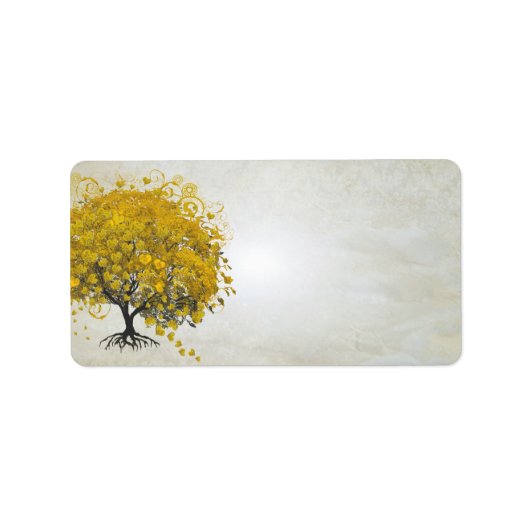 Whimsical Yellow Golden Rod Heart Leafed Tree Etiket (Voorkant)