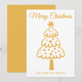 Whimsical Yellow Hand getrokken kerstboom Feestdagenkaart