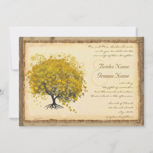 Whimsical Yellow Heart Tree Weddenschap Kaart (Voorkant)