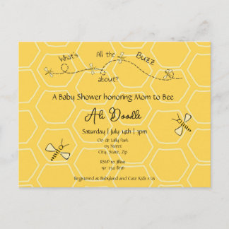 Whimsical Yellow Honey "Mommy to Bee" Baby shower Uitnodiging Briefkaart