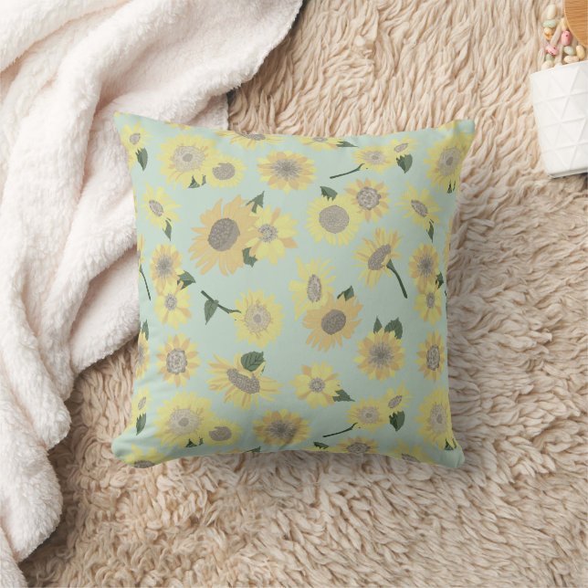 Whimsical Yellow Oranje Blue Painted Sunflower Kussen (Deken)