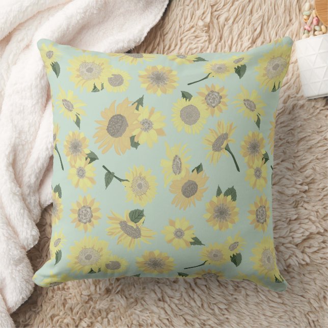 Whimsical Yellow Oranje Blue Sunflower Kussen (Deken)