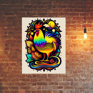 Whimsical Yellow Rooster Cartoon Poster