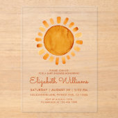 Whimsical Yellow Watercolor Sunshine Baby Shower Acryl Uitnodigingen (Voorkant)