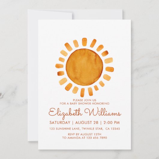 Whimsical Yellow Waterverf Sunshine Baby shower Kaart (Voorkant)