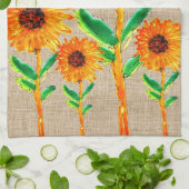 Whimsical Yellow Zonnebloemen en Vogel Keuken Hand Theedoek (Gevouwen)