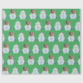 Whimsical Yeti Gezichtsfoto Kinder Kerst Cadeaupapier (Vlak)