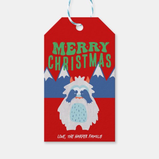 Whimsical Yeti Kinder kerst Geen gluren Cadeaulabel (Voorkant)