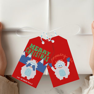 Whimsical Yeti Kinder kerst Geen gluren Cadeaulabel