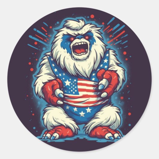 Whimsical Yeti Patriotic Sticker (Voorkant)