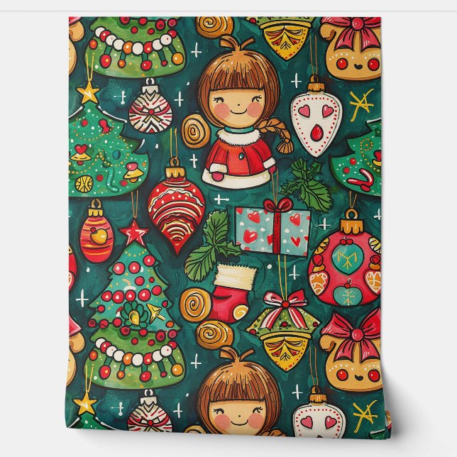 Whimsical Yuletide Sparkle kerstbehang Behang (Afrollen)