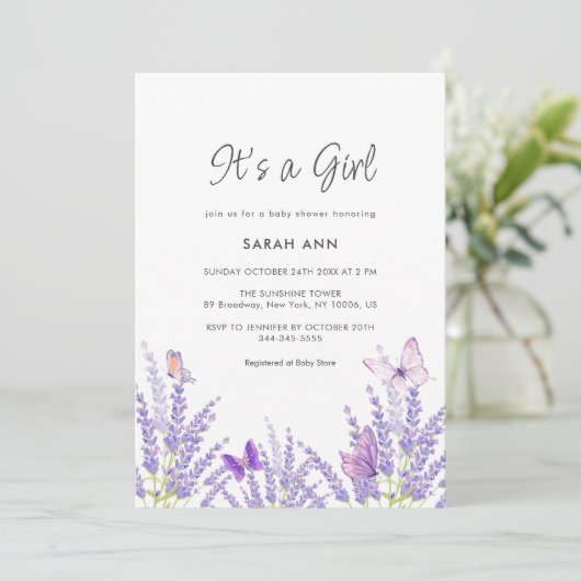 Whimsical zacht lavendel vlinder Baby shower Kaart (Staand voorkant)