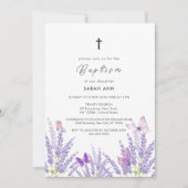 Whimsical zachte lavendel vlinder kruis doop kaart (Voorkant)