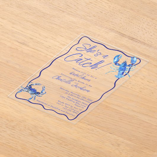 Whimsical Ze is een Catch Blue Coastal Vrijgezelle Acryl Uitnodigingen (Laagn)