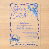 Whimsical Ze is een Catch Blue Coastal Vrijgezelle Acryl Uitnodigingen (Voorkant)