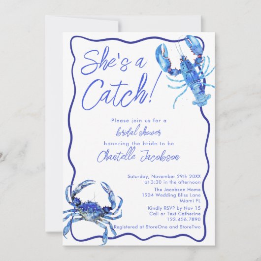 Whimsical Ze is een Catch Blue Coastal Vrijgezelle Kaart (Voorkant)