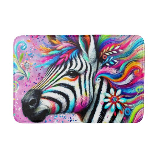 Whimsical Zebra Bloemen Roze Blauwgroen Groene Dai Badmat (Voorkant)