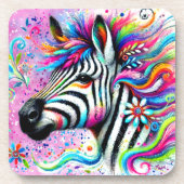 Whimsical Zebra Bloemen Roze Blauwgroen Groene Dai Bier Onderzetter (Voorkant)